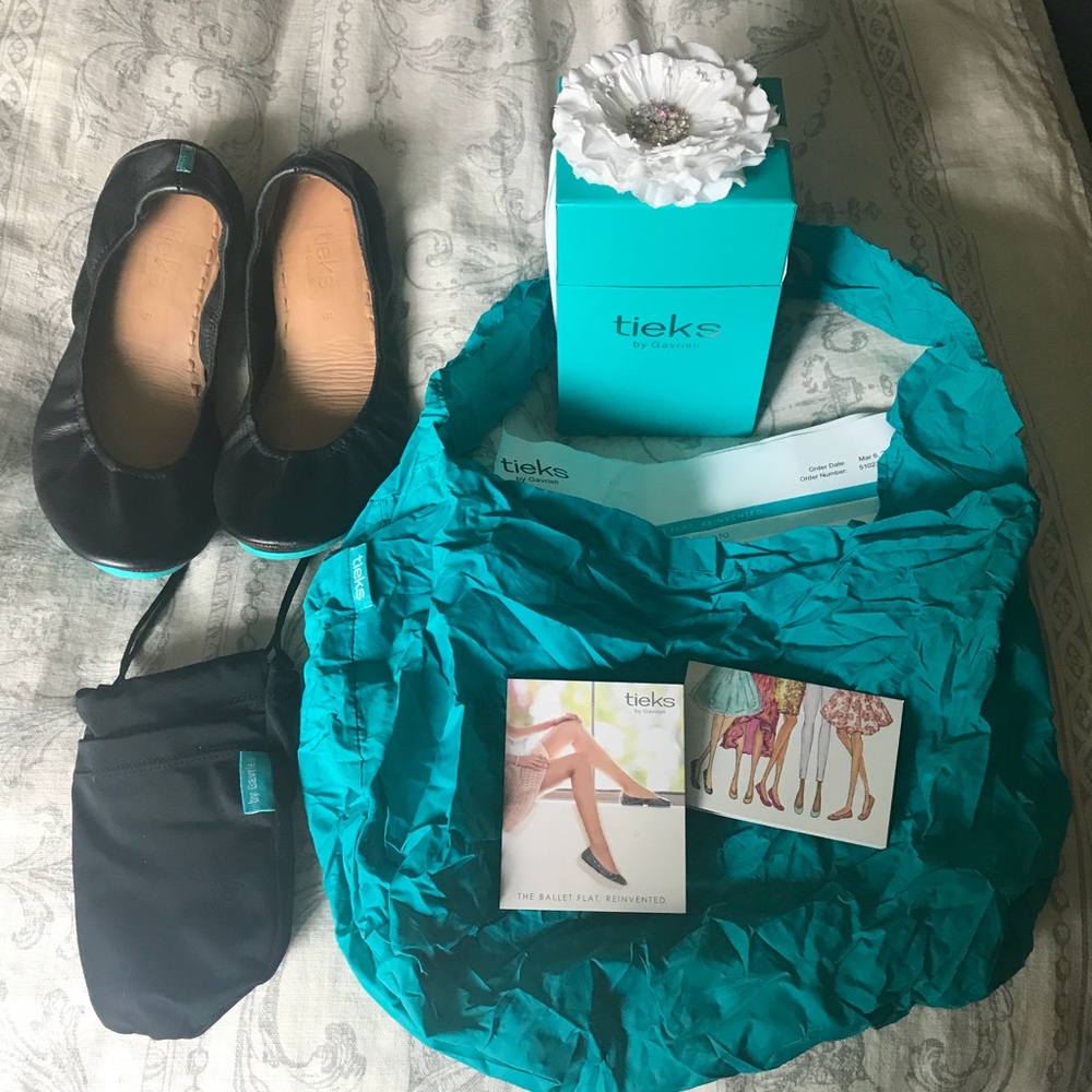 Tieks matte black ballet flats, size 8